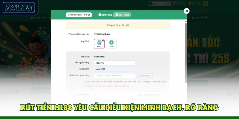 Rút tiền ML88 yêu cầu điều kiện minh bạch, rõ ràng